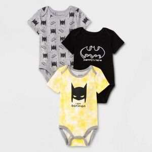 Batman Baby Boys 3 Pack Bodysuit Set 18M Superhero Black Yellow Grey DC Comics